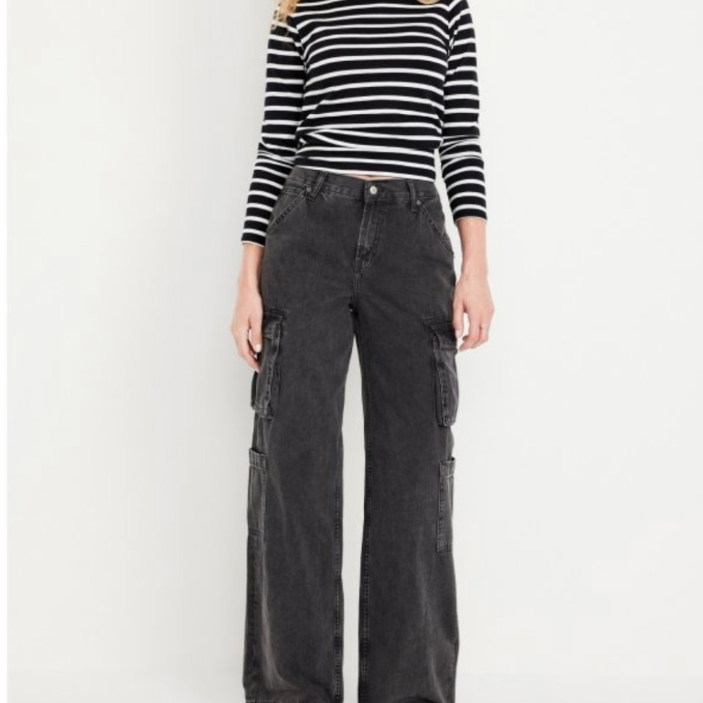 Old Navy Black Mid-Rise Baggy Wide-Leg Cargo Jeans